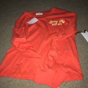 A light red long sleeve cropped t shirt